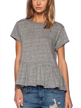 The Great. Ruffle Short Sleeve Tee in Heather Gray SZ 1 (Small)